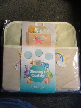 New NWT UNICORN & RAINBOW APPLIQUES STORAGE CADDY Beige/Handle/Baby's Room